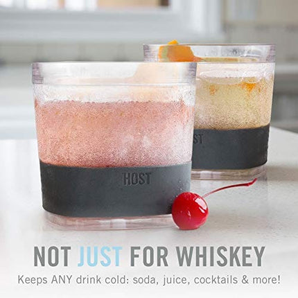 Host Freeze Cooling Cups for Whiskey, Bourbon, and Scotch, Plastic Freezer Gel Chiller Double Wall Tumblers Set of 2, Grey