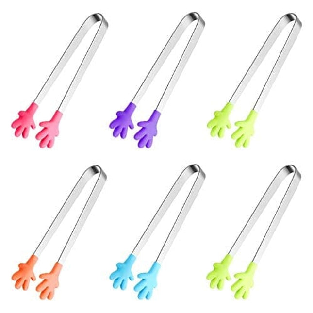 6PCS Mini Tong, Hand Shape Silicone Food Tongs, 5Inch Kid Tongs for Sugar Cubes, Serving Food, Colorful Kitchen Tongs Perfect for Kids by Hovesty