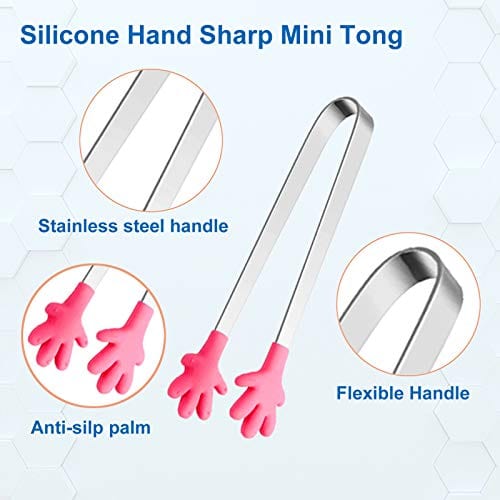 4 Pcs Silicone Mini Tongs Hand Shape Small Tongs 5Inch Kid Tongs for Sugar  Cubes