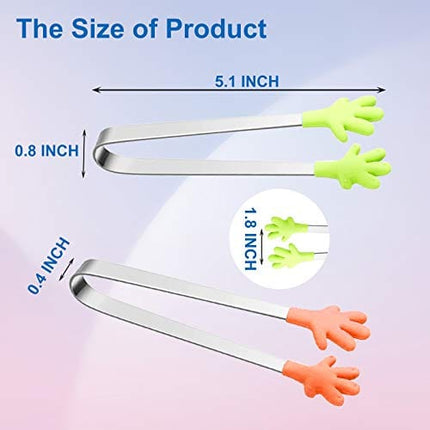 6PCS Mini Tong, Hand Shape Silicone Food Tongs, 5Inch Kid Tongs for Sugar Cubes, Serving Food, Colorful Kitchen Tongs Perfect for Kids by Hovesty