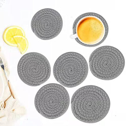 6 Pcs Updated Drink Coaster Set, Cup Coasters for Drink, Absorbent Drink Coasters for Wooden Table，Handmade Drink Coasters for Coffee Table, Round Cotton Coasters, Heat-Resistant Coasters(4.3 inches)