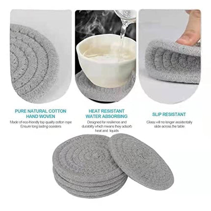 6 Pcs Updated Drink Coaster Set, Cup Coasters for Drink, Absorbent Drink Coasters for Wooden Table，Handmade Drink Coasters for Coffee Table, Round Cotton Coasters, Heat-Resistant Coasters(4.3 inches)