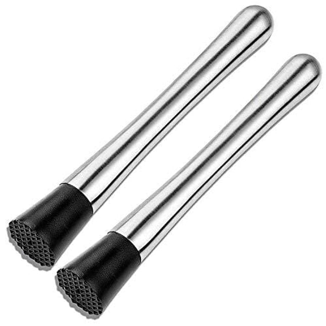 Hulless 2 Pcs Cocktail Muddler Bar Tool Stainless Steel Muddler Grooved Nylon Head 8 inch.