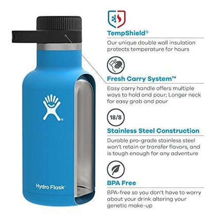 Hydro Flask Beer Growler - Stainless Steel & Vacuum Insulated - Easy-Carry Handle - 64 oz, Black