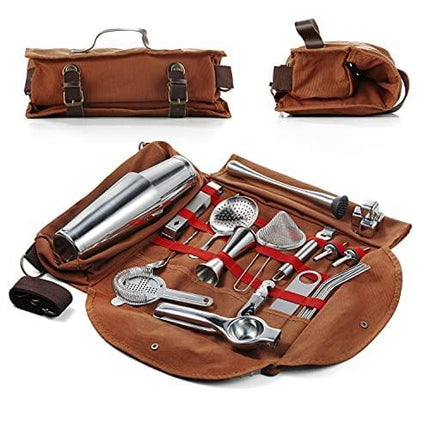 Hyoank Travel Bartender Kit Bag | Professional 25 Pieces Complete Cocktail Set with Stylish Portable travel kit Bag | Travel Bar Set for Home Cocktail Making, Work, Parties, Camping