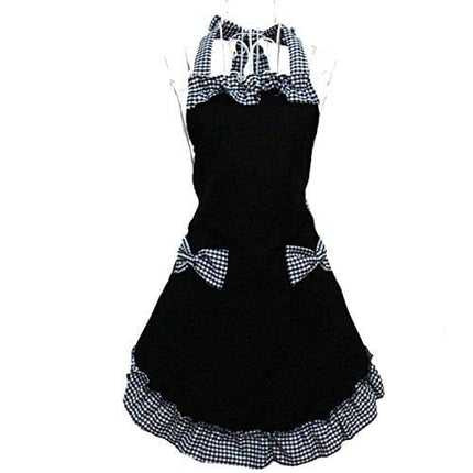 Hyzrz Cute Retro Lovely Vintage Lady's Kitchen Fashion Flirty Women's Aprons with Pockets Black Patterns for Mother's Day Gift