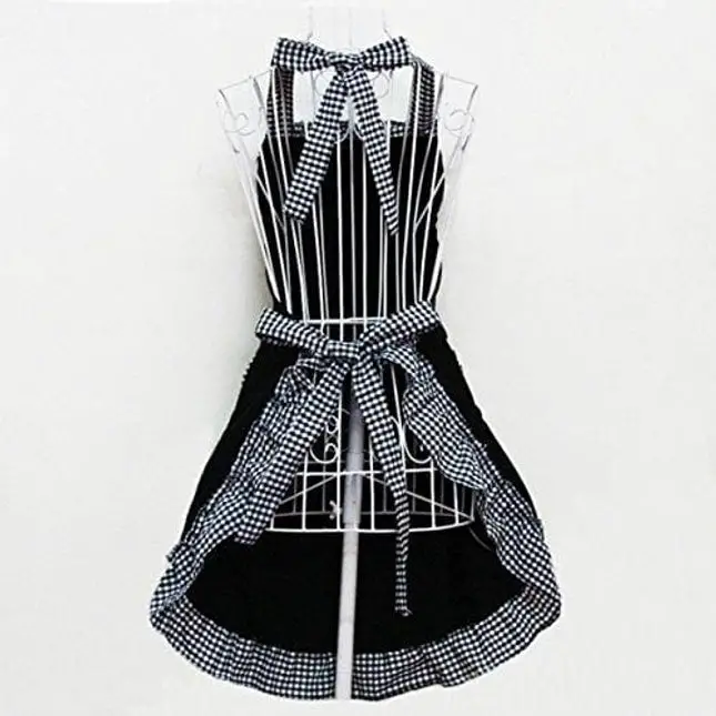Hyzrz Cute Retro Lovely Vintage Lady's Kitchen Fashion Flirty Women's Aprons with Pockets Black Patterns for Mother's Day Gift