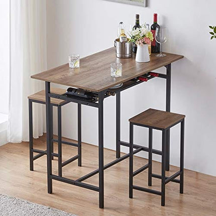 IBF Modern Bar Table Set, Wood and Metal Dining Table Set, Industrial Breakfast Pub Table, Counter Height Table with 2 Chairs Stools for Kitchen Living Room, Rustic Oak, 42 Inch