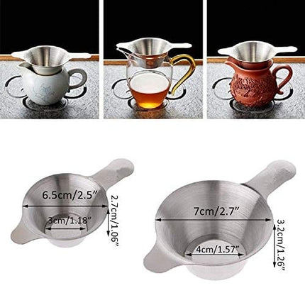 ICYANG Tea Strainer, 2pcs Different Size Stainless Steel Coffee Strainer Fine Mesh Tea Infuser Funnel Leaf Filter with Double Handle Mini Fine Mesh Strainer Making Flour Sugar