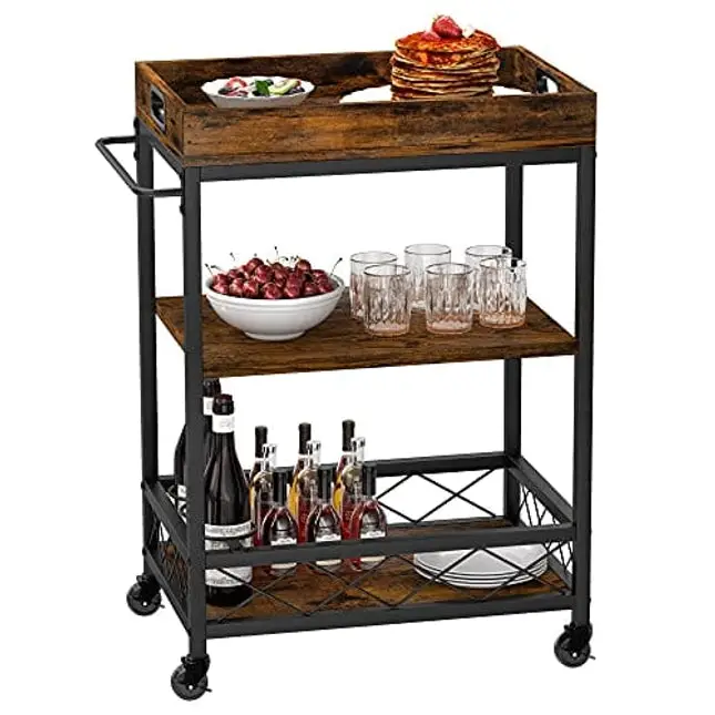 Jubao Bar Carts for The Home, 2-Tier Mobile Bar Serving Cart with Wine  Racks and Glasses Holders, Wine Cart on Wheels, Beverage Small Bar Cart for