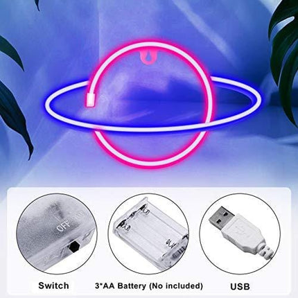 Ifreelife Planet Neon Signs LED Night Light Neon Lights USB Charging/Battery Operated Neon Wall Lights Neon Decorative Lights for Home Bedroom Bar/Christmas/Wedding/Birthday Party
