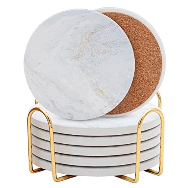 Coasters for Coffee Table - Absorbent Coasters for Drinks - Coasters for Drinks Absorbent, Drink Coasters for Wooden Table, Table Coasters Set of 6, Coasters for Drinks Absorbent with Holder