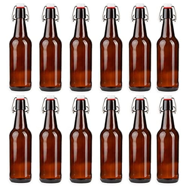 Ilyapa 12oz Amber Glass Beer Bottles for Home Brewing - 12 Pack with Flip Caps for Beer Bottling