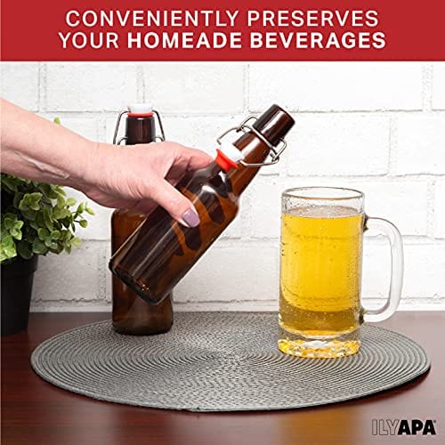 16 oz Amber Glass Beer Bottles for Home Brewing 12 Pack with Flip Caps