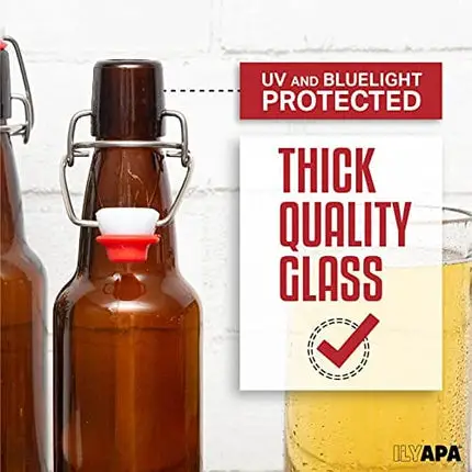 Ilyapa 12oz Amber Glass Beer Bottles for Home Brewing - 12 Pack with Flip Caps for Beer Bottling