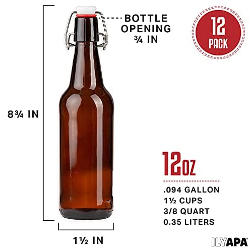 16 oz Amber Glass Beer Bottles for Home Brewing with Flip Caps