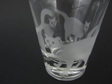 IncisoArt Hand Etched Shot Glass Sandblasted (Sand Carved) Handmade USA Engraved Cats and Paw Prints (1, Round Clear 1.5 Ounce)