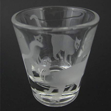 IncisoArt Hand Etched Shot Glass Sandblasted (Sand Carved) Handmade USA Engraved Cats and Paw Prints (1, Round Clear 1.5 Ounce)