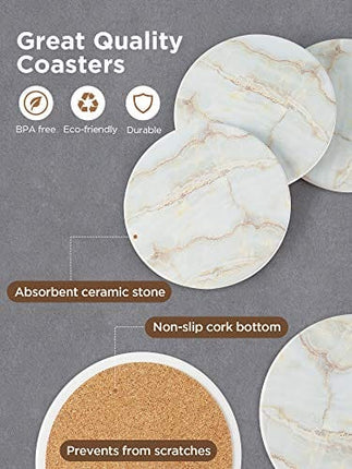 InnoGear Coasters for Drinks, 8 Pieces with Holder Absorbent Ceramic Stone Marble Pattern Reusable Coaster with Cork Base for Drinks, Gift Set for Birthday Housewarming Apartment Kitchen Bar Décor