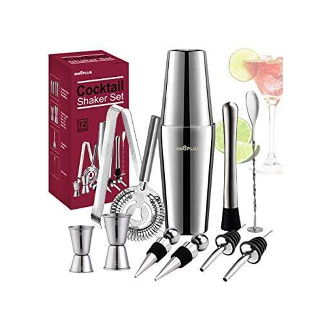 Cocktail Shaker, Martini Shaker, Drink Shaker, Cocktail Shaker Set 12 Piece, Boston Shaker Bar Set, Cocktail Strainer, Bar tools, Bartender Kit Gifts, Stainless Steel Double Measuring Jigger, Spoon