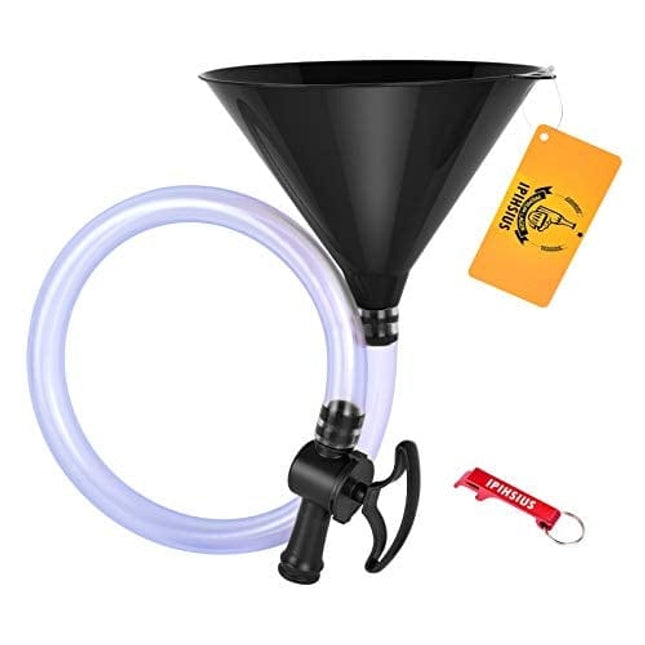 iPihsius Beer Bong Funnel Single Header Black, Funnel with Newest Flow Valve,Includes Bottle Opener