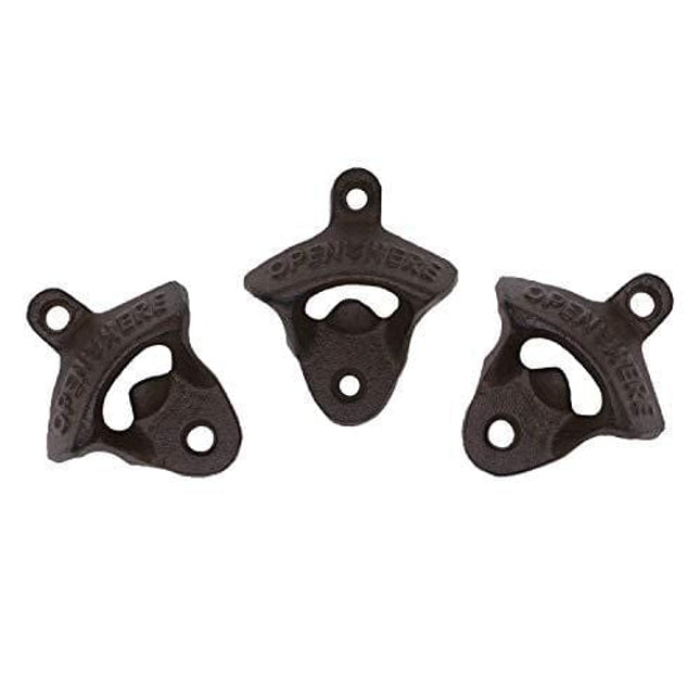 Wall Mounted Bottle Opener Rustic Farmhouse Cast Iron with Screws by iPihsius - Set of 3