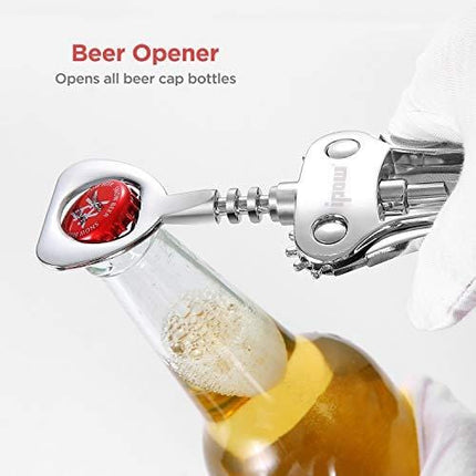 IPOW Wing Corkscrew, Multifunctional Wine Beer Bottle Opener, Wine Corkscrew for all Cork Stoppered and Beer Cap Bottles. Used in Kitchen Chateau Restaurant Bars for Wine Enthusiast and Waiters White