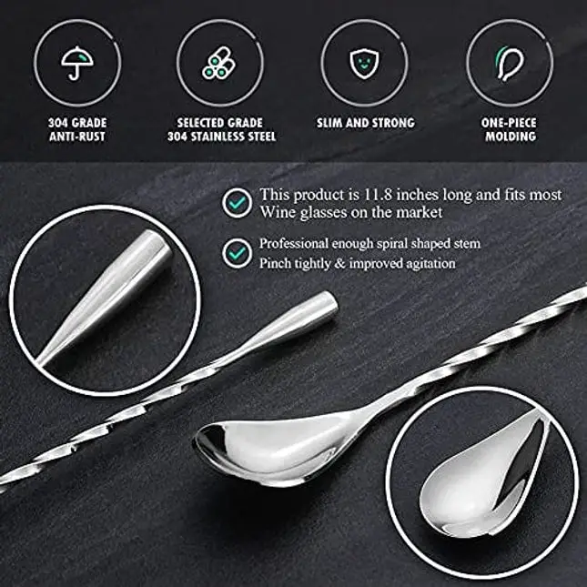 Cocktail Spoons,12 Inches Stainless Steel Bar Spoon,Stirring Spoons, Spiral Pattern Bar Spoon, Long Handle Spoon Cocktail Spoon Pitcher Spoon for Layering Blending Stirring all Liquids (1 Piece)