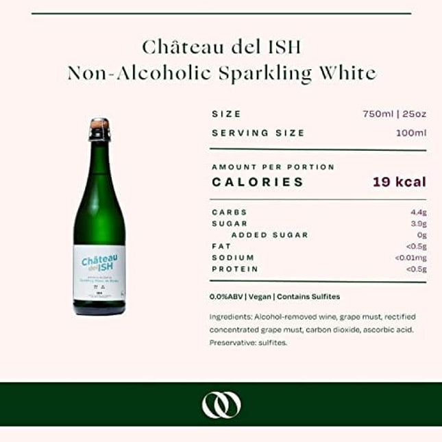 ISH Chateau del ISH, Non-Alcoholic Sparkling White Wine, Grapes Sourced in the Rheingau Region of Southern Germany, 750 ml (25 oz)