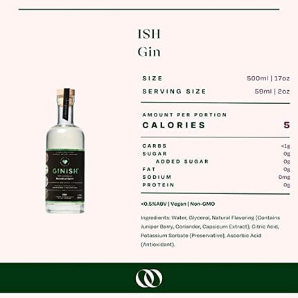 ISH GinISH Non-Alcoholic Gin Alternative, Botanical Spirit, Zero Sugar, 6 Calories per Serving, Natural Ingredients, 500 ml (17 oz)