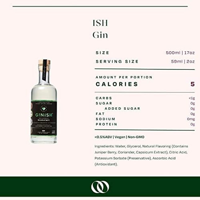 ISH GinISH Non-Alcoholic Gin Alternative, Botanical Spirit, Zero Sugar, 6 Calories per Serving, Natural Ingredients, 500 ml (17 oz)