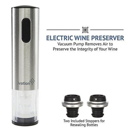 Ivation Wine Gift Set, Includes Stainless Steel Electric Wine Bottle Opener, Wine Aerator, Electric Vacuum Wine Preserver, 2 Bottle Stoppers, Foil Cutter & LED Charging Base