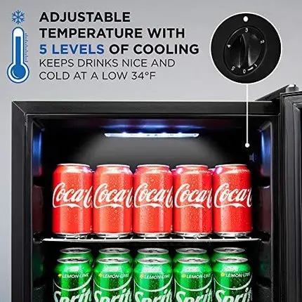 Ivation 126 Can Beverage Refrigerator | Freestanding Ultra Cool Mini Drink Fridge | Beer, Cocktails, Soda, Juice Cooler for Home & Office | Reversible Glass Door & Adjustable Shelving, Stainless Steel