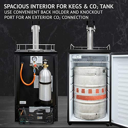 Ivation Full Size Kegerator | Dual Tap Draft Beer Dispenser & Universal Beverage Cooler | Mounted CO2 Cylinder, Temperature Control, Drip Tray & Rail | Fits 1/2 Keg, 1/4 Pony Keg, (2) 1/6 Kegs (Black)