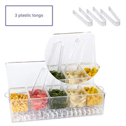 IVYHOME Chilled Condiment Server | Clear Icy Condiment Bar | Chilled Condiment Tray with Lid and 5 Removable Compartments