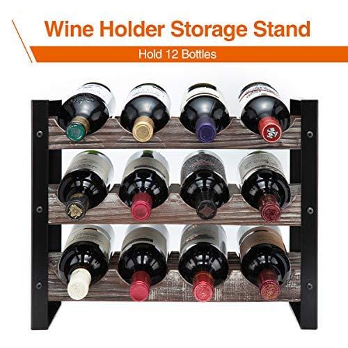 J JACKCUBE DESIGN Rustic Wine Rack Freestanding Floor 3 Tier Stackable ...