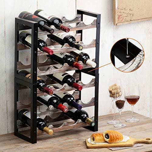 J JACKCUBE DESIGN Rustic Wine Rack Freestanding Floor 3 Tier Stackable ...