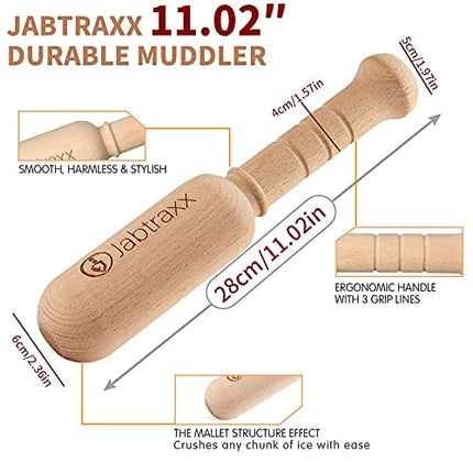 Jabtraxx Wooden Muddler for Cocktails, 11.02″ Durable Ice Crusher & Muddler Mallet, Crushed Ice Mallet and Ice Crushers for Home & Bar Use