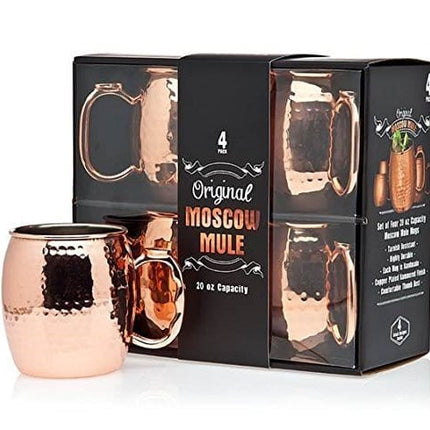 Jacky's Original Handmade Copper Moscow Mule Mug, Gift Set of 4 20 Oz Mugs, Free Recipe Book Included