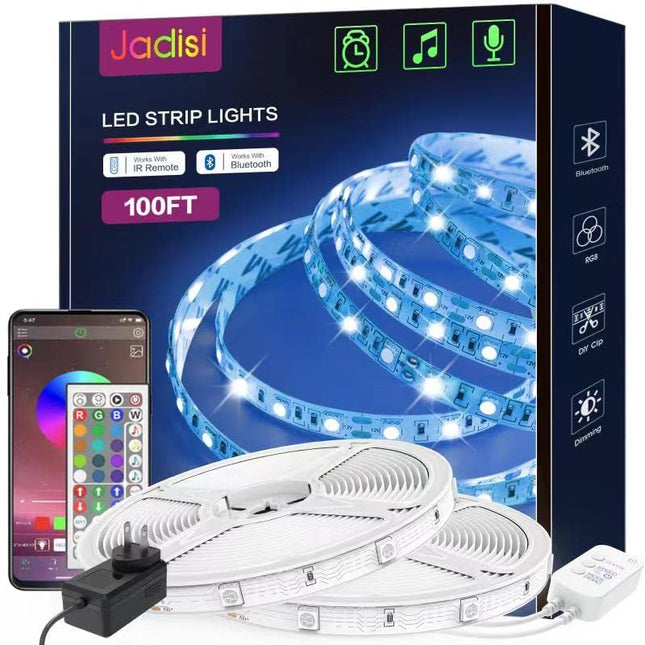 Jadisi Led Lights for Bedroom 100ft (2 Rolls of 50ft) Smart Led Strip Lights with Remote and App Control, Music Sync Color Changing Led Light Strip for Party, Home Decoration