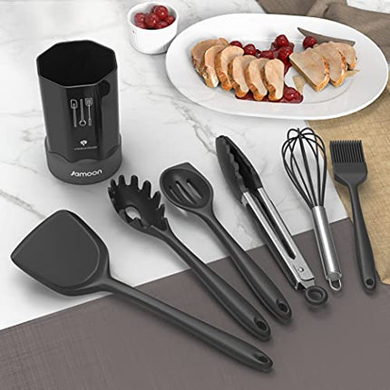 Silicone Cooking Utensils Set - 446°F Heat Resistant Kitchen Utensils,Turner Tongs,Spatula,Spoon,Brush,Whisk.Kitchen utensil Gadgets Tools Set for Nonstick Cookware.Dishwasher Safe (BPA Free)