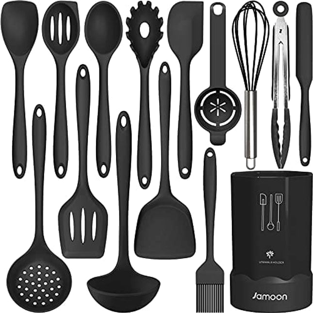 Silicone Cooking Utensils Set - 446°F Heat Resistant Kitchen Utensils,Turner Tongs,Spatula,Spoon,Brush,Whisk.Kitchen utensil Gadgets Tools Set for Nonstick Cookware.Dishwasher Safe (BPA Free)