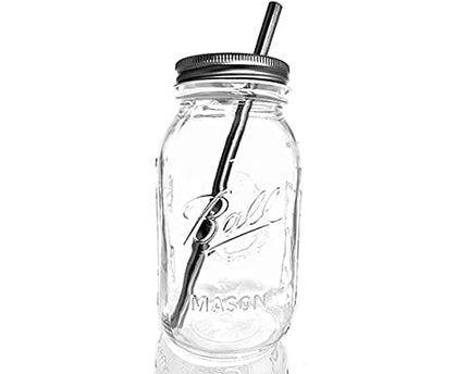 Smoothie Cup Mason Drinking Jars Regular Mouth Glass Mason Jars 32 oz/Smoothie Cup with Lid and Stainless Steel Straw 100% Eco Friendly - by Jarming Collections Set of 1
