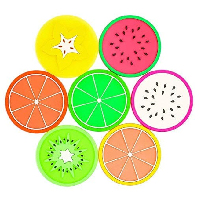 7 Pcs Fruit Coaster, Non Slip Silicone Heat Insulation Coasters, Cute Slice Drink Cup Mat for Bar Kitchen and Patio Tabletop