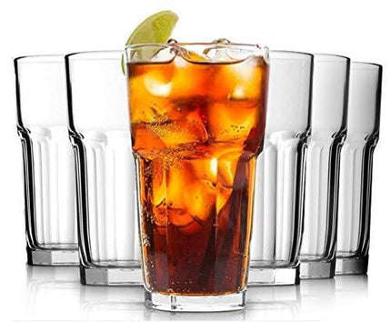 Drinking Glass Set of 6-12oz- Tumbler Highball Glasses Clear Iced Tea Glasses for Drinking Water, Cocktail, Juice, Milkshake, Coke, Soda