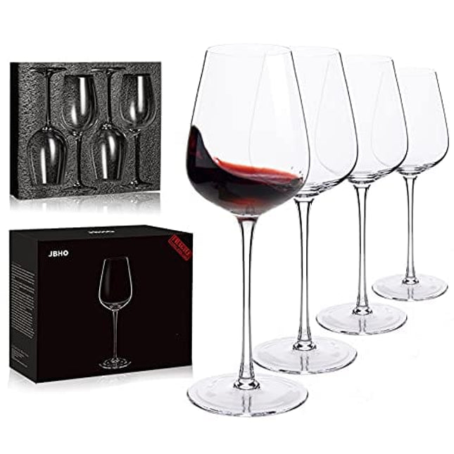 JBHO Hand Blown Italian Style Crystal Bordeaux Wine Glasses - Great Gift Packaging - Red Wine Glasses Lead-Free Premium Crystal Clear Glass - Set of 4 - 18 Ounce