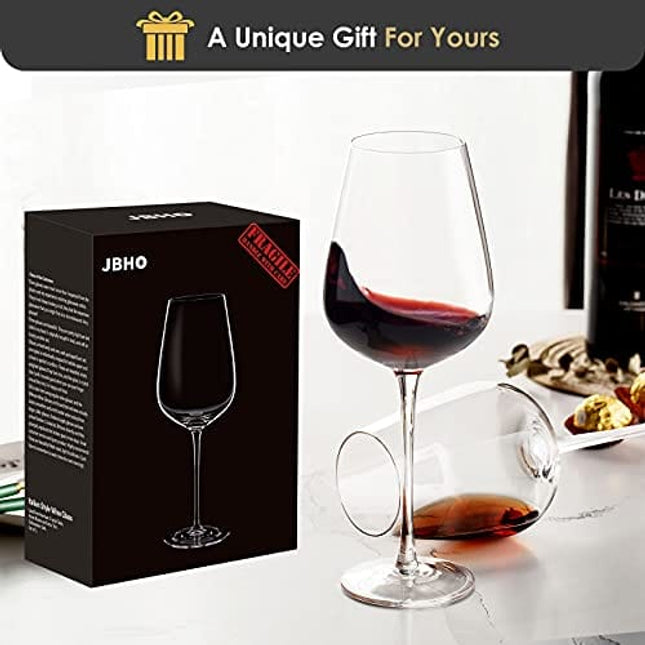 JBHO Hand Blown Italian Style Crystal Bordeaux Wine Glasses - Great Gift Packaging - Red Wine Glasses Lead-Free Premium Crystal Clear Glass - Set of 4 - 18 Ounce