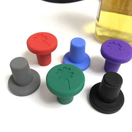 Silicone Wine Stoppers, JCSMARTEC Lucky Clover Design Set of 6 Beer Bottle Cover Caps Saver Sealer, Keep Fresh Tools for Wine Bottles Perfect Gifts for Friends (6)