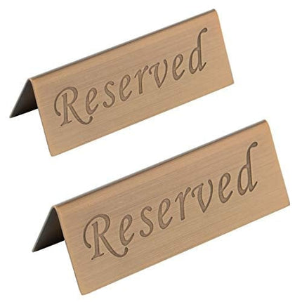 Reserved Sign - 10 Year's Use Stainless Steel Tabletop Sign Desk Top Stand Tent Sign for Restaurants,Weddings,Events -Double Sided - 4.7 by 1.6 Inch - Set of 2 (Copper)