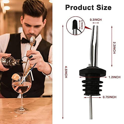 12PCS Liquor Pourers, Stainless Steel Speed Pourers Tapered Spout, Wine Pourers with Hooded Dust Caps, Suitable for About 0.75inch Bottle Mouth